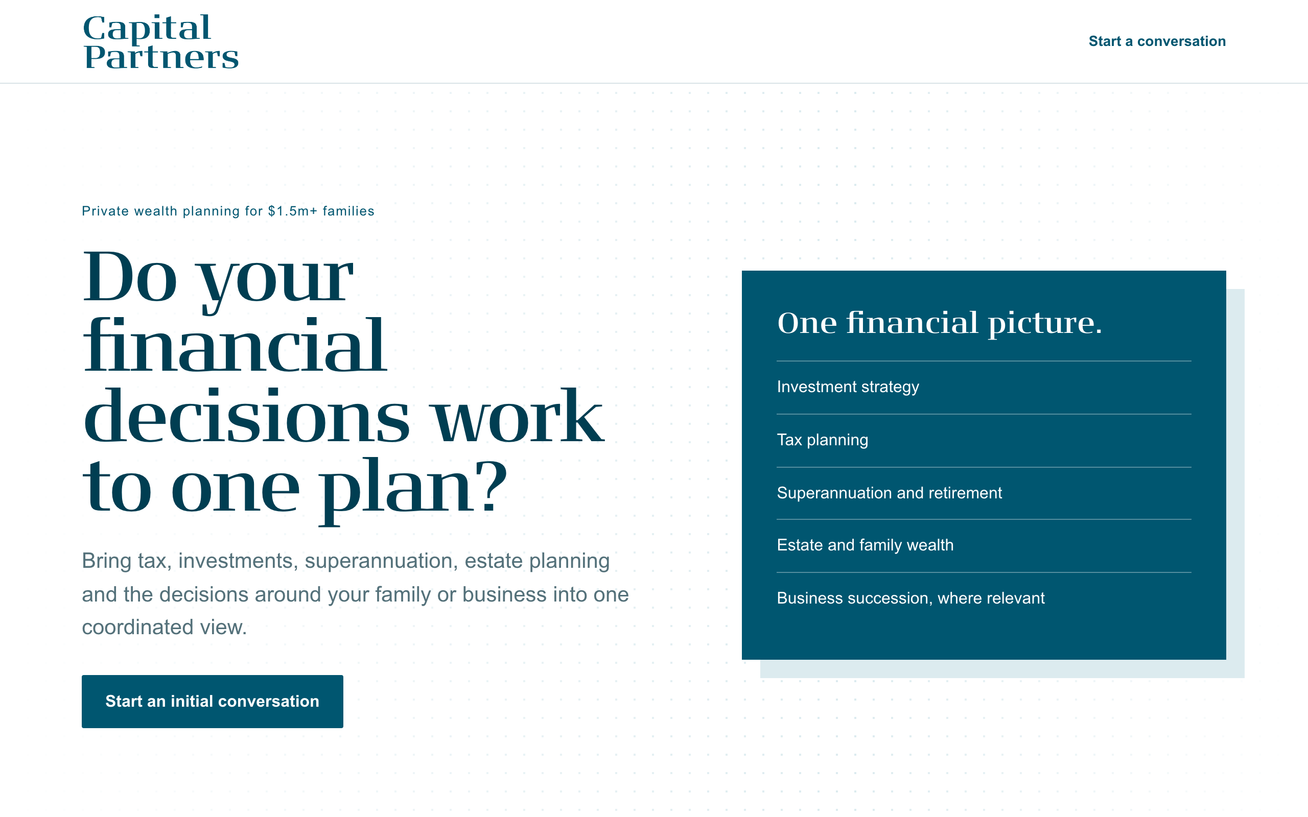 Landing page preview for Capital Partners